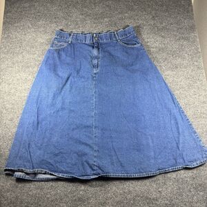 VTG 90s Chic Modern Essentials Denim Skirt Womens 24W A-Line Midi Blue USA Made